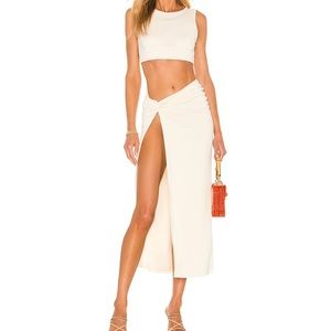 Camila Coelho Cream Two-Piece Crop Top and Midi Skirt Set